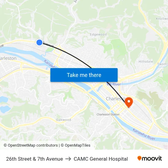 26th Street & 7th Avenue to CAMC General Hospital map