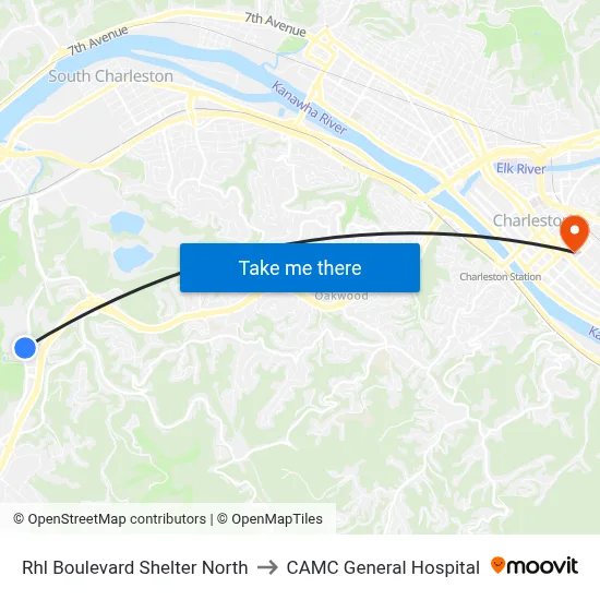 Rhl Boulevard Shelter North to CAMC General Hospital map