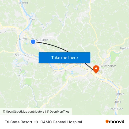 Tri-State Resort to CAMC General Hospital map