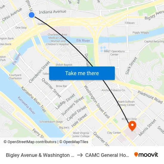 Bigley Avenue & Washington Street to CAMC General Hospital map