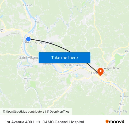 1st Avenue 4001 to CAMC General Hospital map