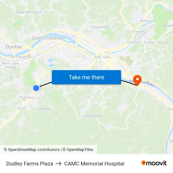 Dudley Farms Plaza to CAMC Memorial Hospital map