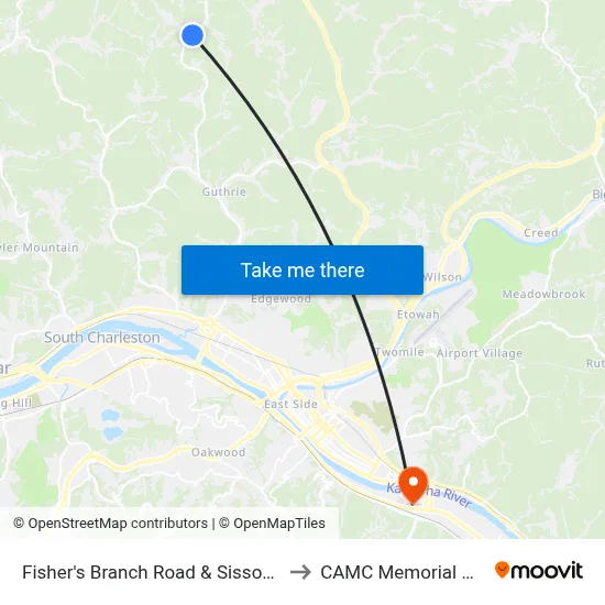 Fisher's Branch Road & Sissonville Drive to CAMC Memorial Hospital map