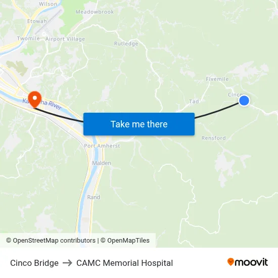Cinco Bridge to CAMC Memorial Hospital map
