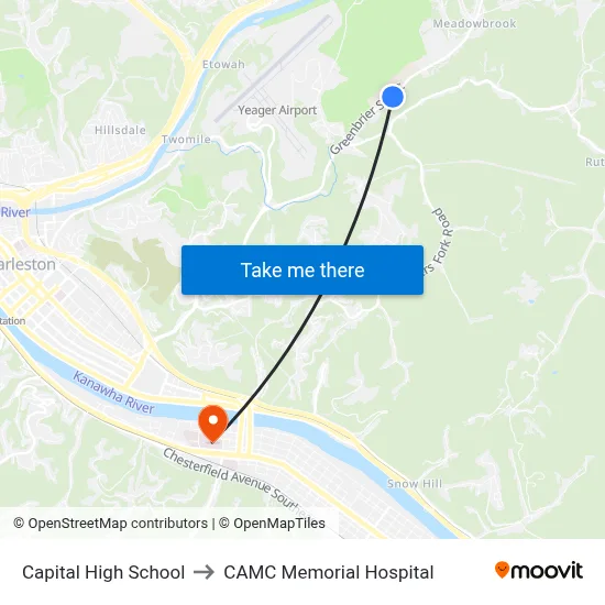 Capital High School to CAMC Memorial Hospital map