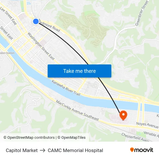 Capitol Market to CAMC Memorial Hospital map