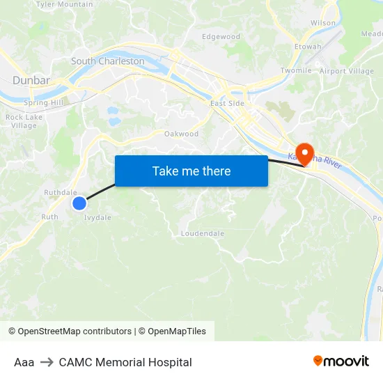 Aaa to CAMC Memorial Hospital map