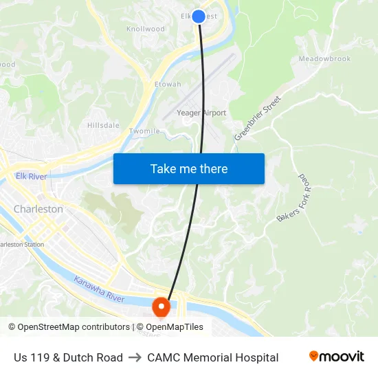 Us 119 & Dutch Road to CAMC Memorial Hospital map
