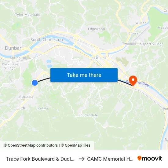 Trace Fork Boulevard & Dudley Farms to CAMC Memorial Hospital map