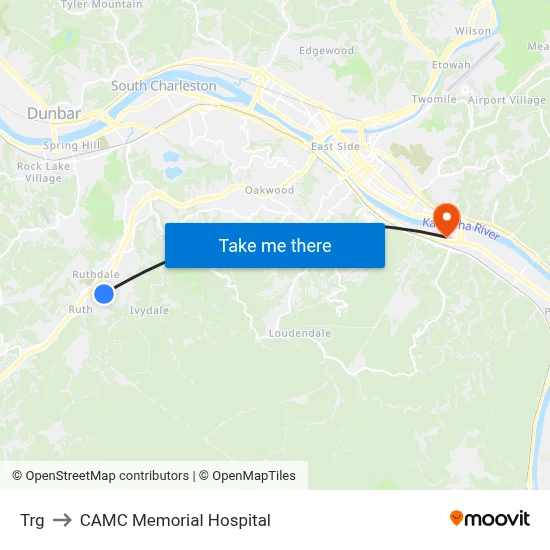 Trg to CAMC Memorial Hospital map