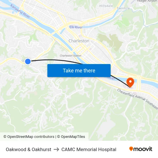 Oakwood & Oakhurst to CAMC Memorial Hospital map