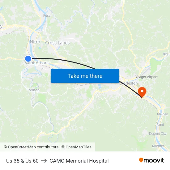 Us 35 & Us 60 to CAMC Memorial Hospital map