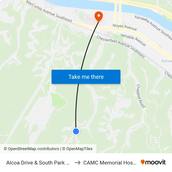Alcoa Drive & South Park Road to CAMC Memorial Hospital map