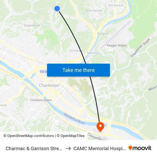 Charmac & Garrison Streets to CAMC Memorial Hospital map