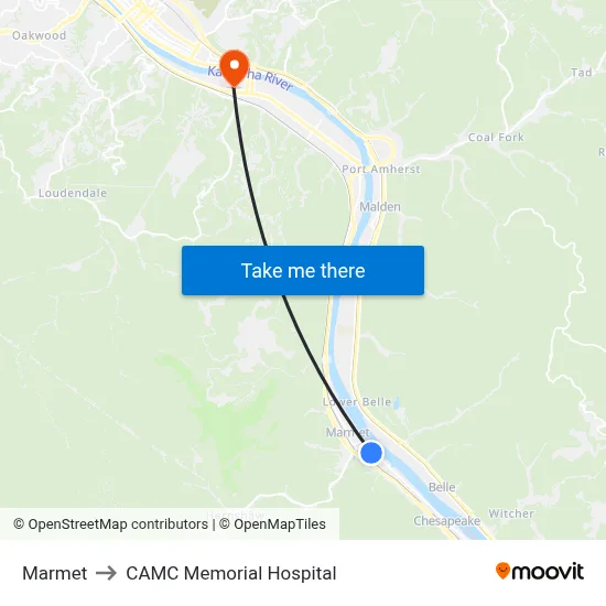 Marmet to CAMC Memorial Hospital map