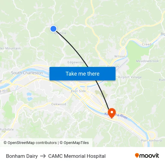 Bonham Dairy to CAMC Memorial Hospital map