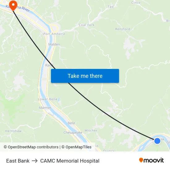 East Bank to CAMC Memorial Hospital map