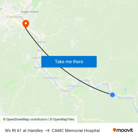 Wv Rt 61 at Handley to CAMC Memorial Hospital map