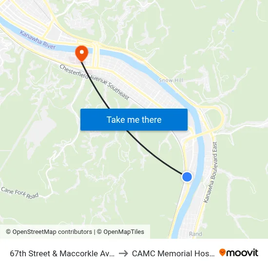 67th Street & Maccorkle Avenue to CAMC Memorial Hospital map