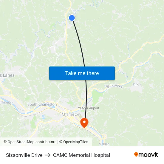 Sissonville Drive to CAMC Memorial Hospital map