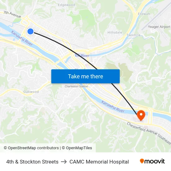 4th & Stockton Streets to CAMC Memorial Hospital map