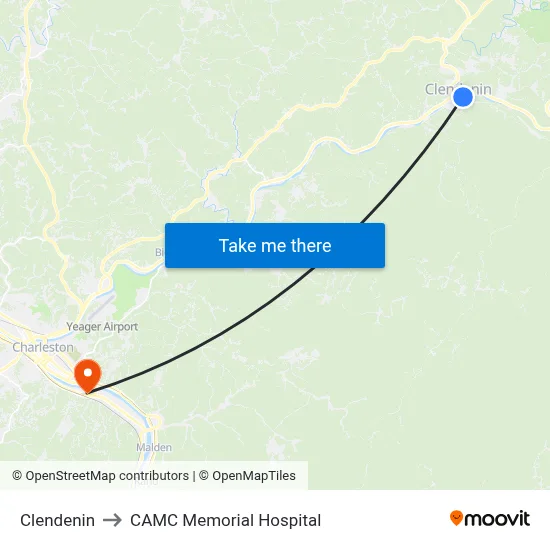 Clendenin to CAMC Memorial Hospital map