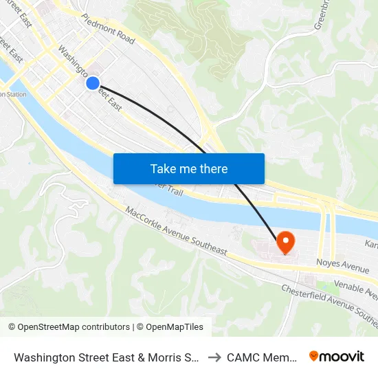 Washington Street East & Morris Street (Camc Gen. Outbound) to CAMC Memorial Hospital map