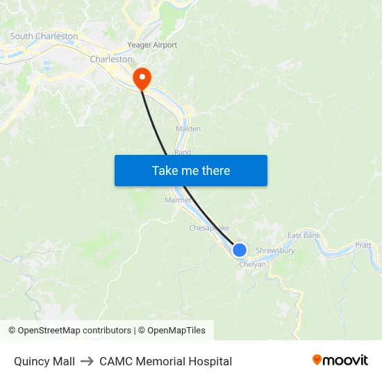 Quincy Mall to CAMC Memorial Hospital map
