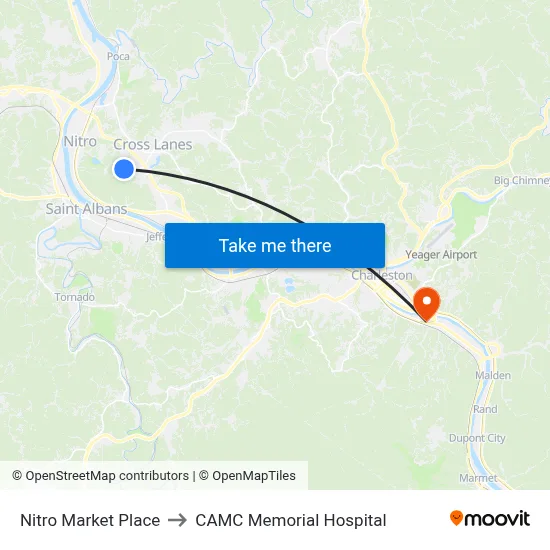 Nitro Market Place to CAMC Memorial Hospital map