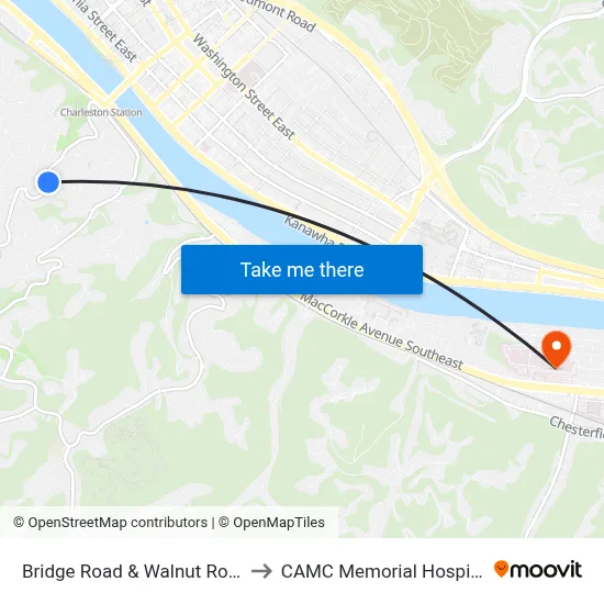 Bridge Road & Walnut Road to CAMC Memorial Hospital map