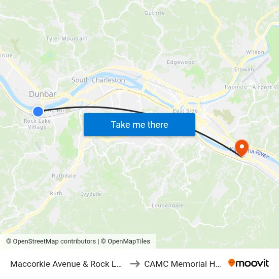 Maccorkle Avenue & Rock Lake Drive to CAMC Memorial Hospital map