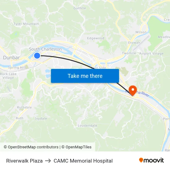Riverwalk Plaza to CAMC Memorial Hospital map