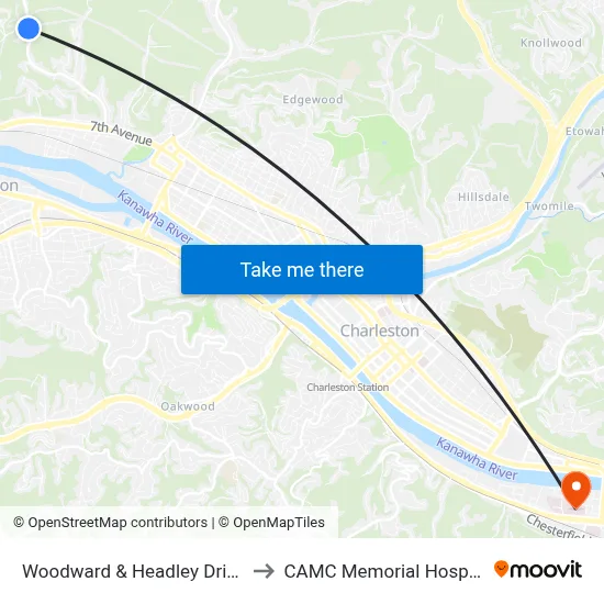 Woodward & Headley Drives to CAMC Memorial Hospital map