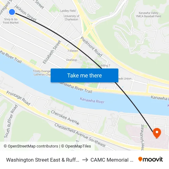 Washington Street East & Ruffner Avenue to CAMC Memorial Hospital map