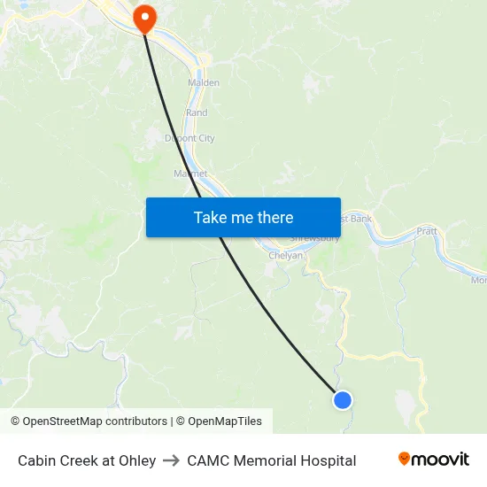 Cabin Creek at Ohley to CAMC Memorial Hospital map