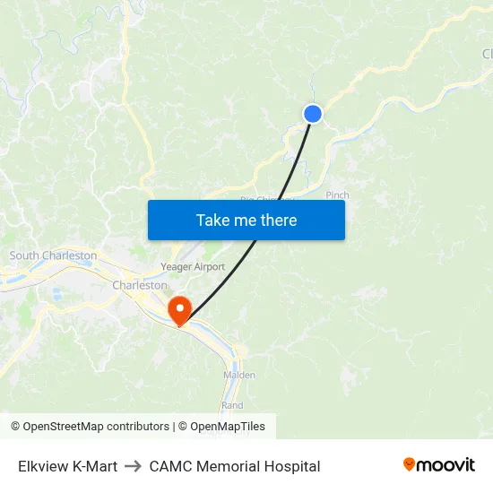Elkview K-Mart to CAMC Memorial Hospital map