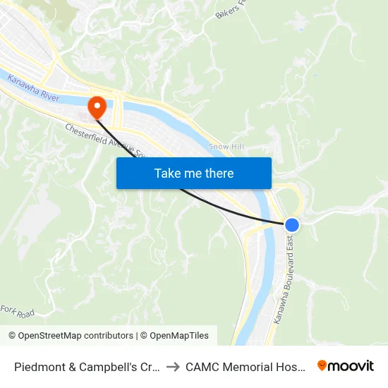 Piedmont & Campbell's Creek to CAMC Memorial Hospital map