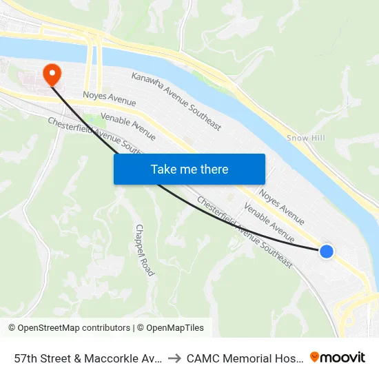 57th Street & Maccorkle Avenue to CAMC Memorial Hospital map