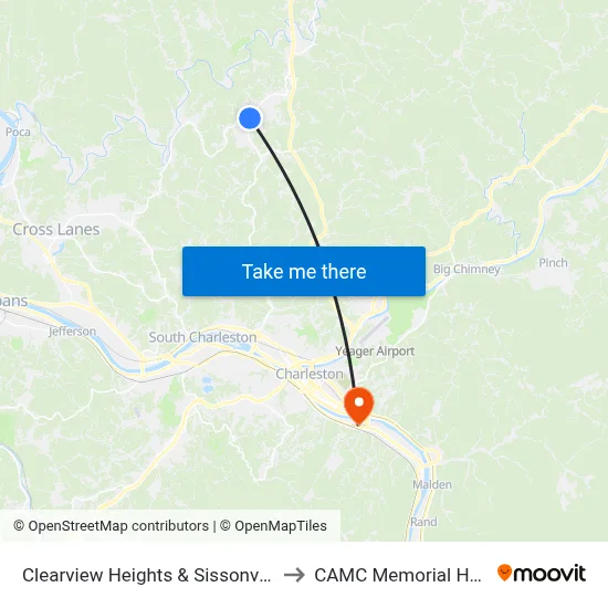 Clearview Heights & Sissonville Drive to CAMC Memorial Hospital map
