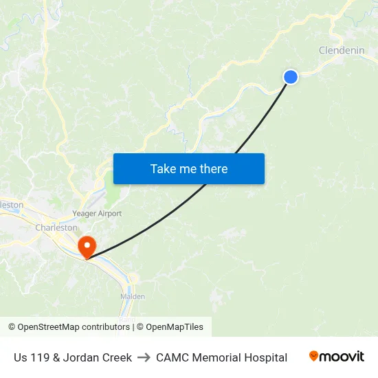 Us 119 & Jordan Creek to CAMC Memorial Hospital map
