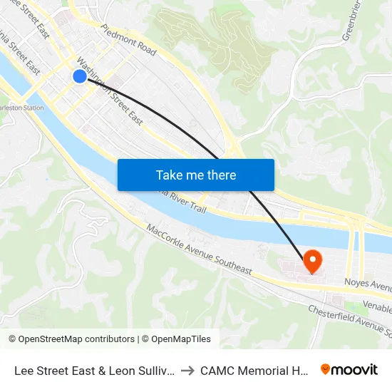 Lee Street East & Leon Sullivan Way to CAMC Memorial Hospital map