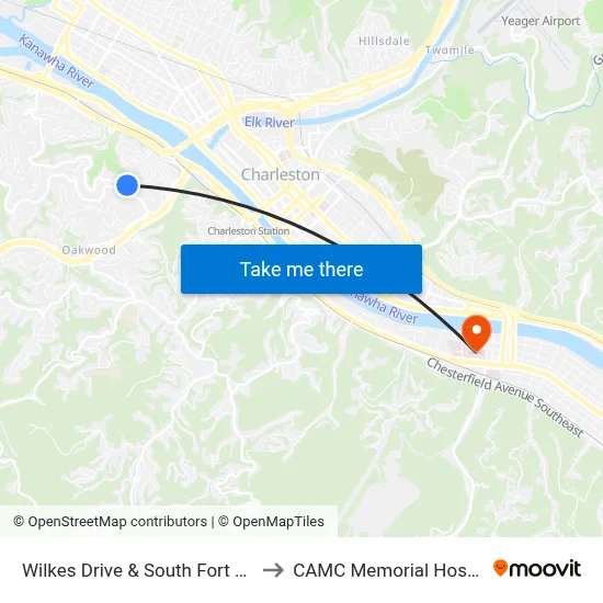 Wilkes Drive & South Fort Drive to CAMC Memorial Hospital map