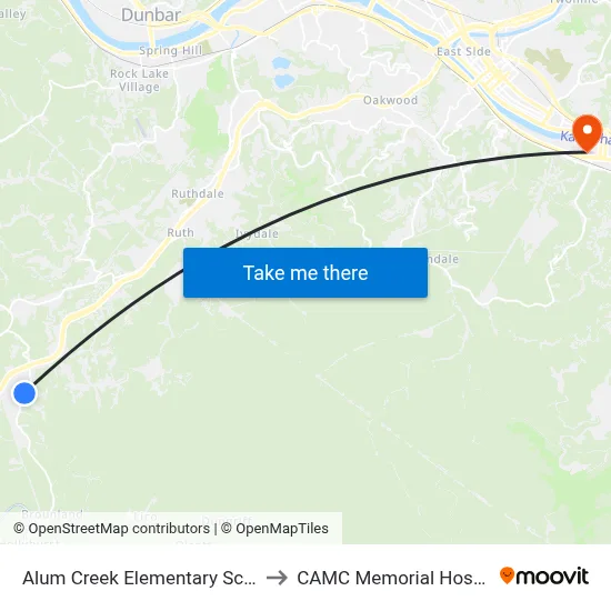 Alum Creek Elementary School to CAMC Memorial Hospital map