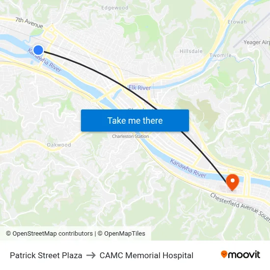 Patrick Street Plaza to CAMC Memorial Hospital map