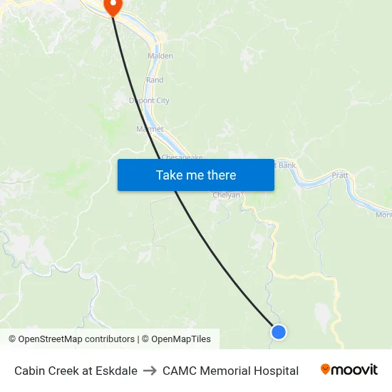 Cabin Creek at Eskdale to CAMC Memorial Hospital map