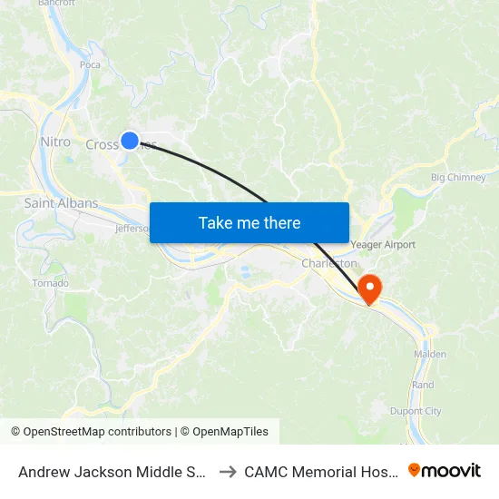 Andrew Jackson Middle School to CAMC Memorial Hospital map