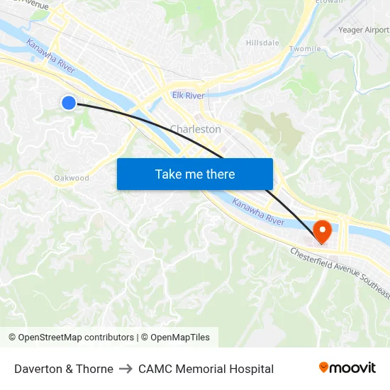 Daverton & Thorne to CAMC Memorial Hospital map