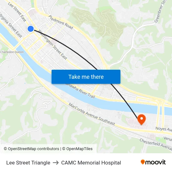 Lee Street Triangle to CAMC Memorial Hospital map