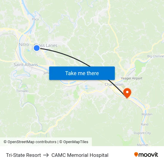 Tri-State Resort to CAMC Memorial Hospital map
