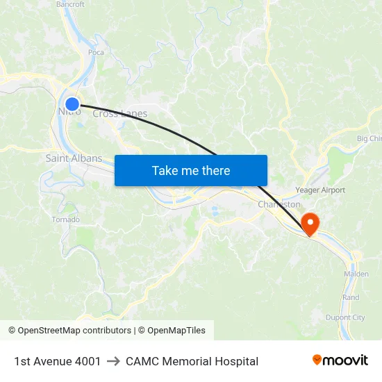 1st Avenue 4001 to CAMC Memorial Hospital map